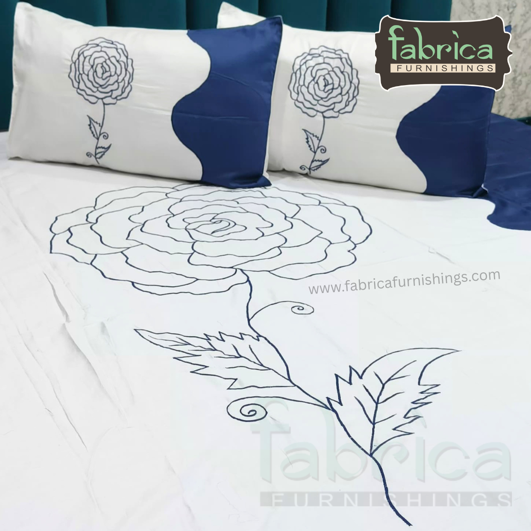 Shahi karigari Pure Cotton Designer Kingsize Embroidered Bedsheet