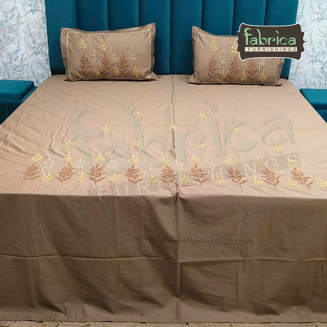 Shahi karigari Pure Cotton Designer Kingsize Embroidered Bedsheet