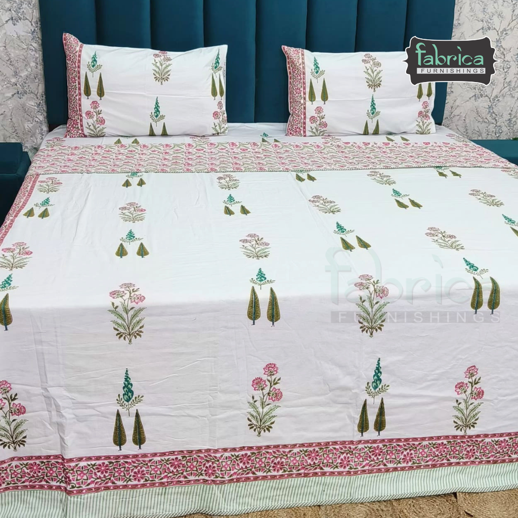 Saanjh HandBlock Printed Mul Mul cotton 4 pcs Bedding Set