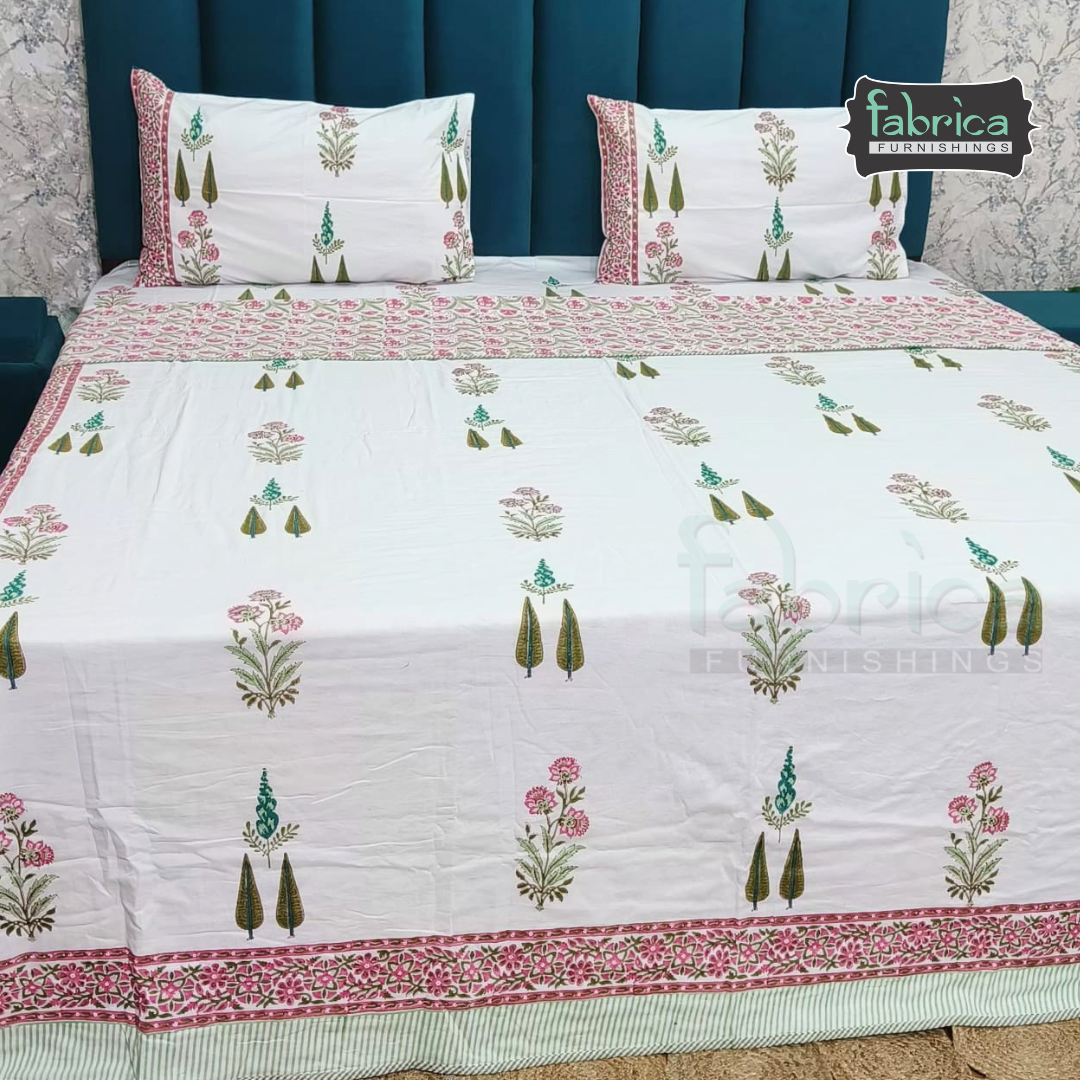 Saanjh HandBlock Printed Mul Mul cotton 4 pcs Bedding Set