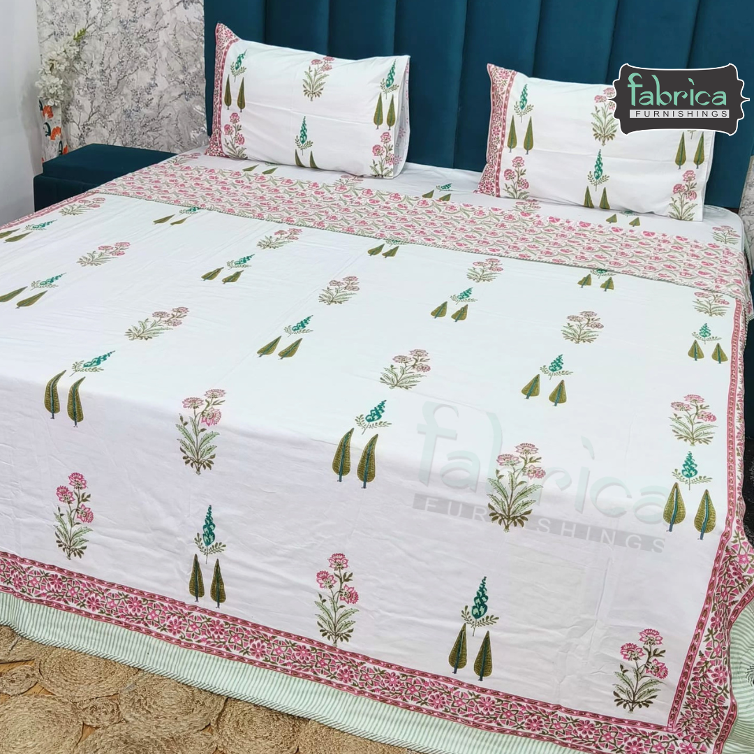 Saanjh HandBlock Printed Mul Mul cotton 4 pcs Bedding Set