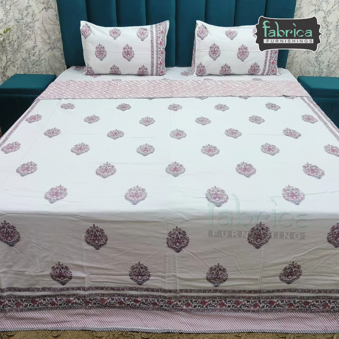 Saanjh HandBlock Printed Mul Mul cotton 4 pcs Bedding Set