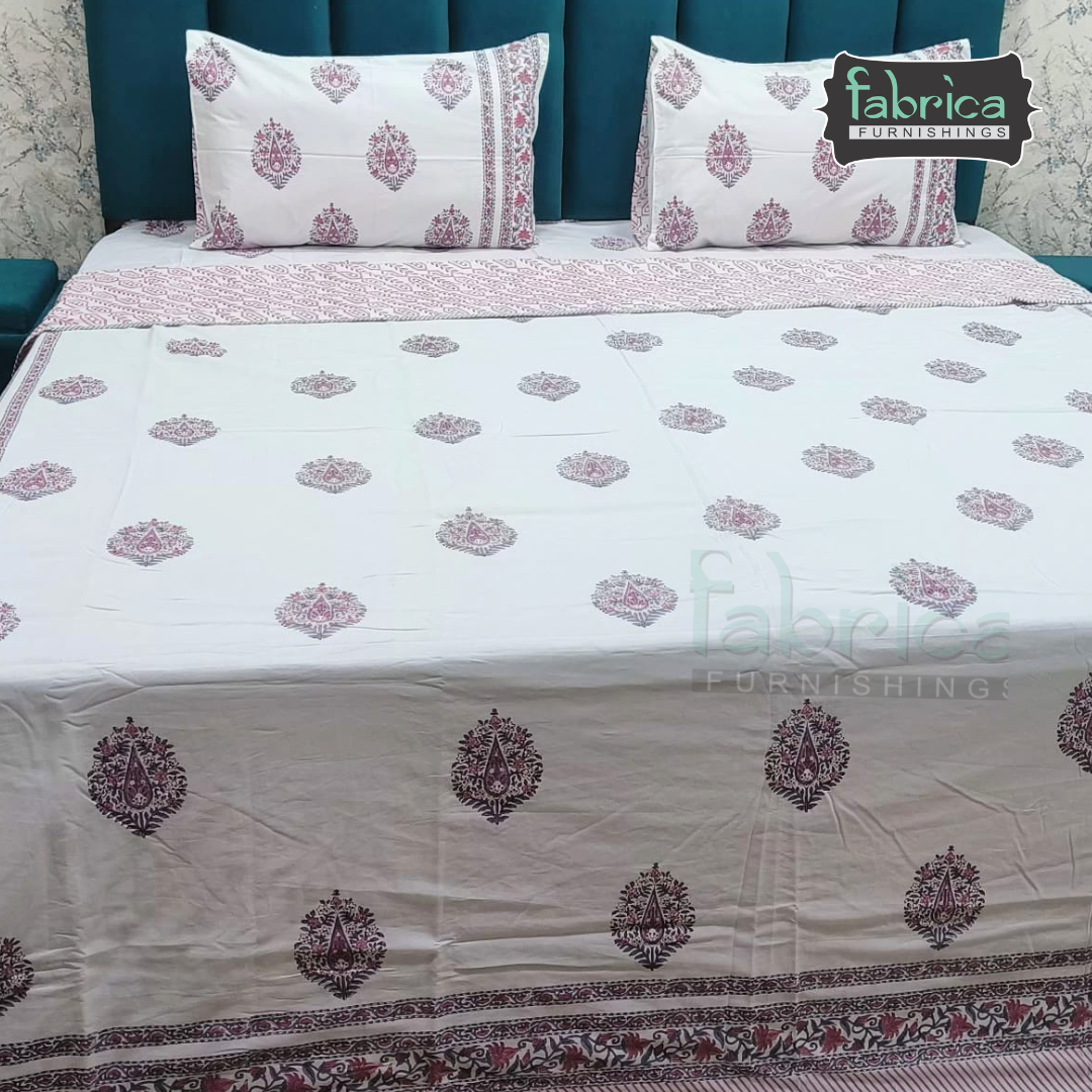 Saanjh HandBlock Printed Mul Mul cotton 4 pcs Bedding Set