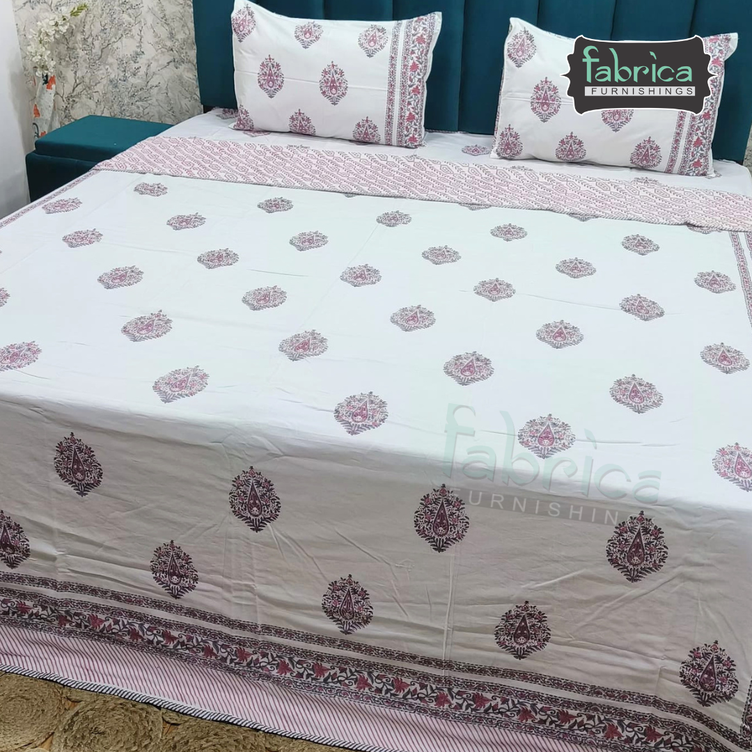 Saanjh HandBlock Printed Mul Mul cotton 4 pcs Bedding Set