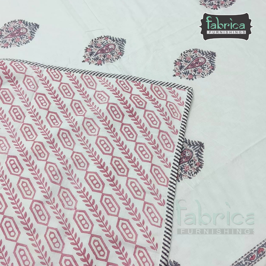 Saanjh HandBlock Printed Mul Mul cotton 4 pcs Bedding Set