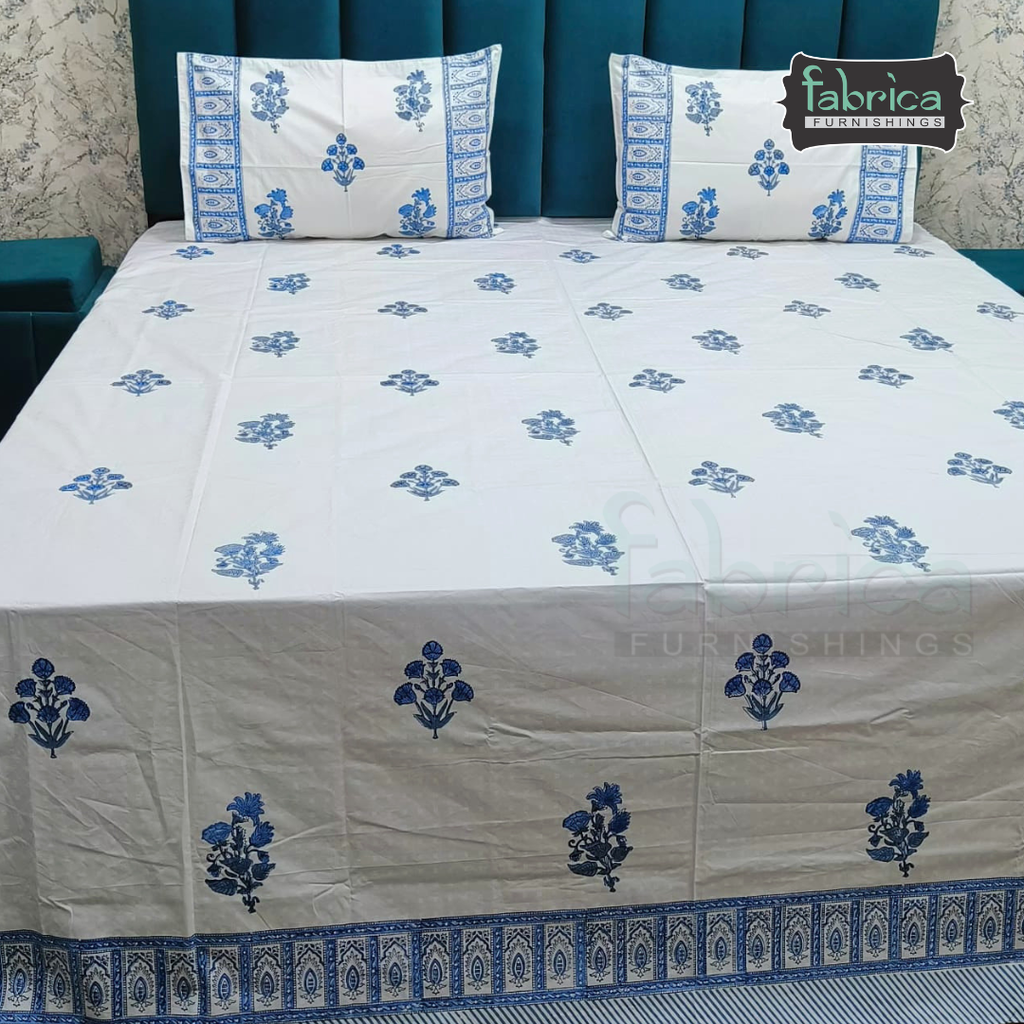 Dobby Checks 600 TC Hand block Printed  King-size Bedsheet