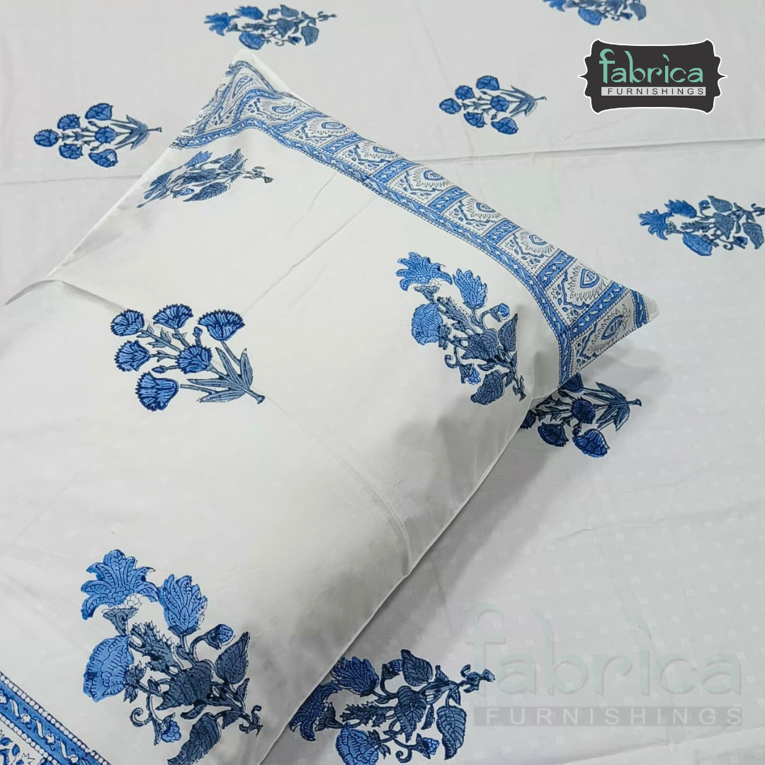 Dobby Checks 600 TC Hand block Printed  King-size Bedsheet