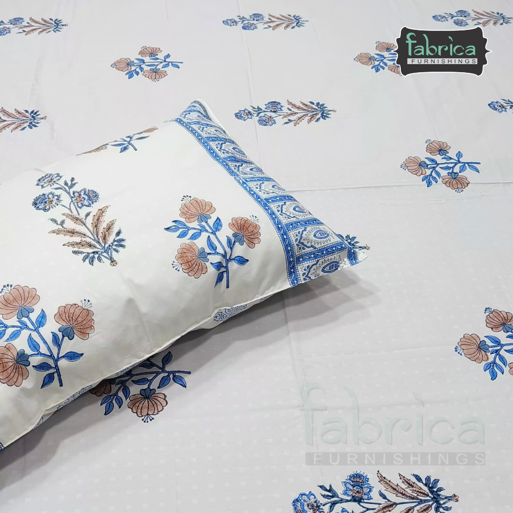 Dobby Checks 600 TC Hand block Printed  King-size Bedsheet