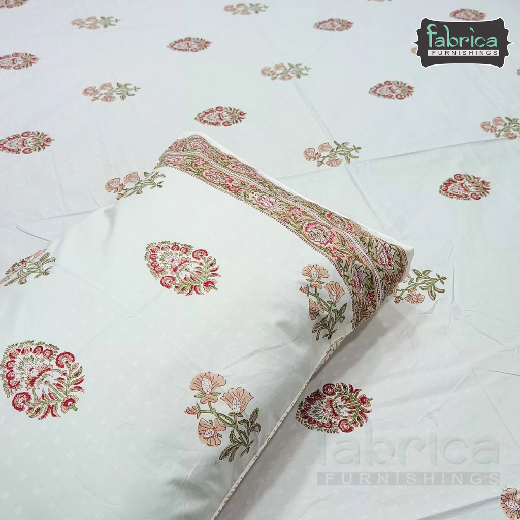 Dobby Checks 600 TC Hand block Printed  King-size Bedsheet