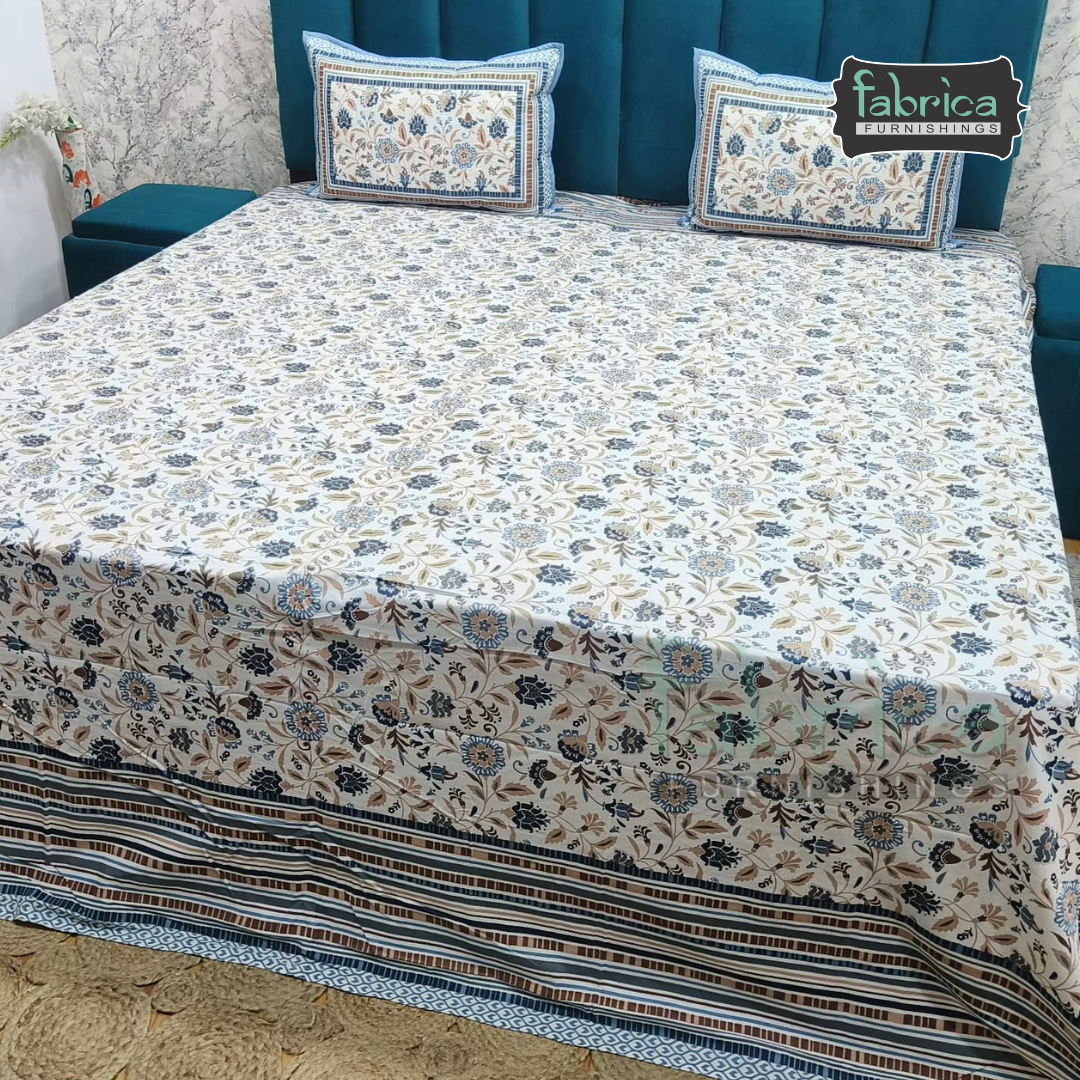 Sapphire Ethnic Printed Pure Cotton Kingsize Bed Sheets With Quilted Pillow Cover