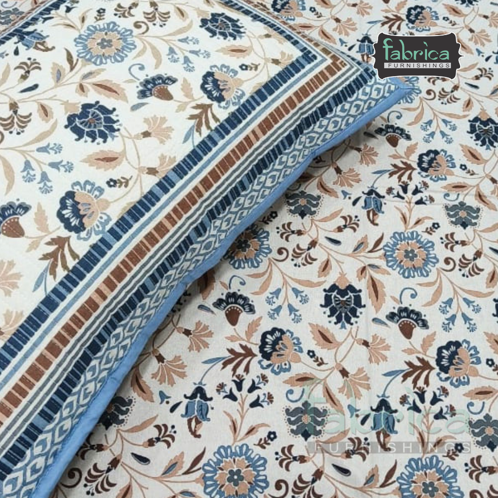 Sapphire Ethnic Printed Pure Cotton Kingsize Bed Sheets With Quilted Pillow Cover