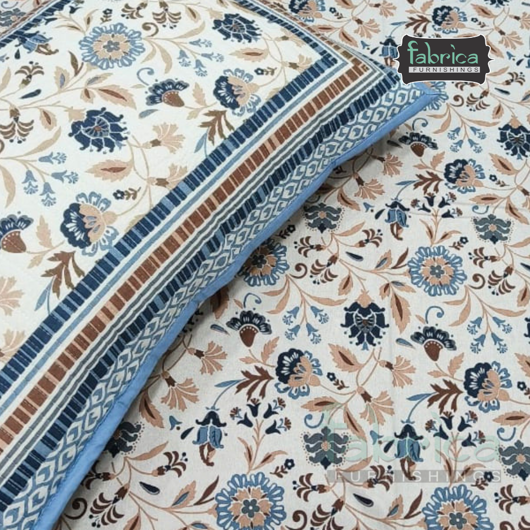 Sapphire Ethnic Printed Pure Cotton Kingsize Bed Sheets With Quilted Pillow Cover