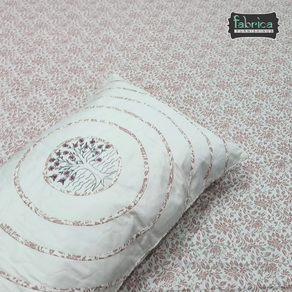 Fabrica Signature Pure Cotton King Size Printed Bedsheet with Quilted pillow covers