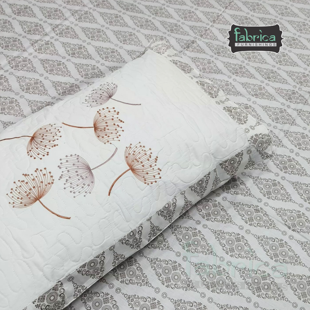 Fabrica Signature Pure Cotton King Size Printed Bedsheet with Quilted pillow covers