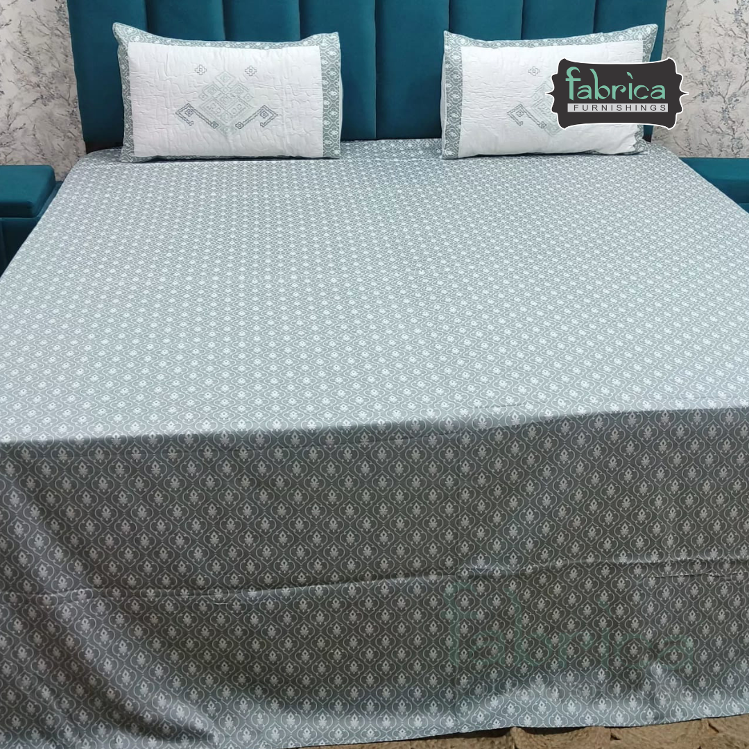 Fabrica Signature Pure Cotton King Size Printed Bedsheet with Quilted pillow covers