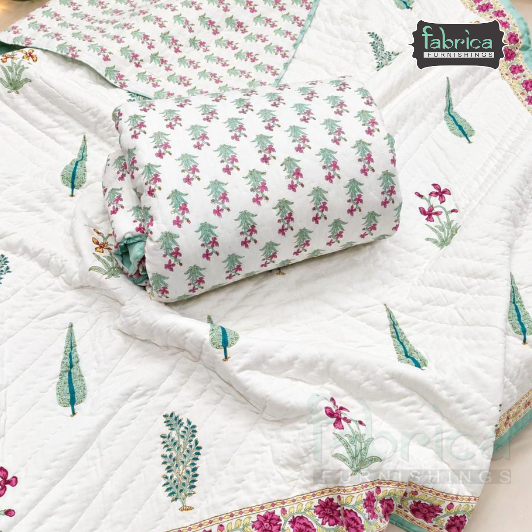 Elora Luxury Floral Printed Single Bed Pure Mul Cotton AC Quilt (1 Pc)