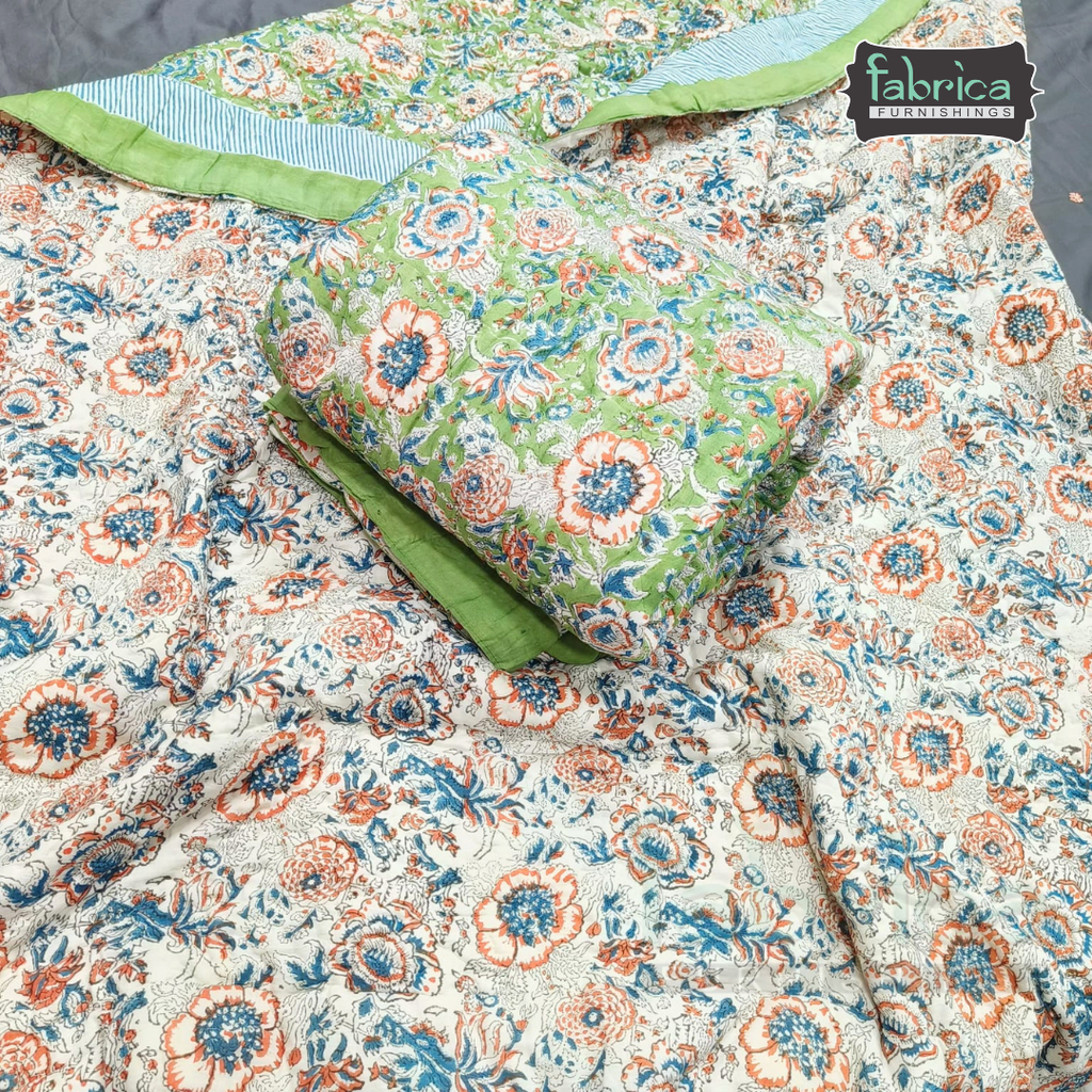 Elora Luxury Floral Printed Single Bed Pure Mul Cotton AC Quilt (1 Pc)