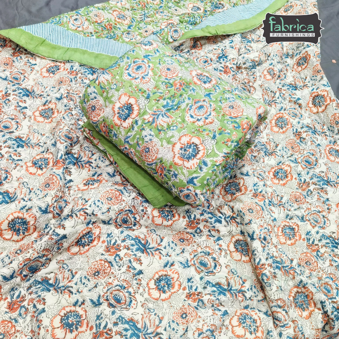 Elora Luxury Floral Printed Single Bed Pure Mul Cotton AC Quilt (1 Pc)