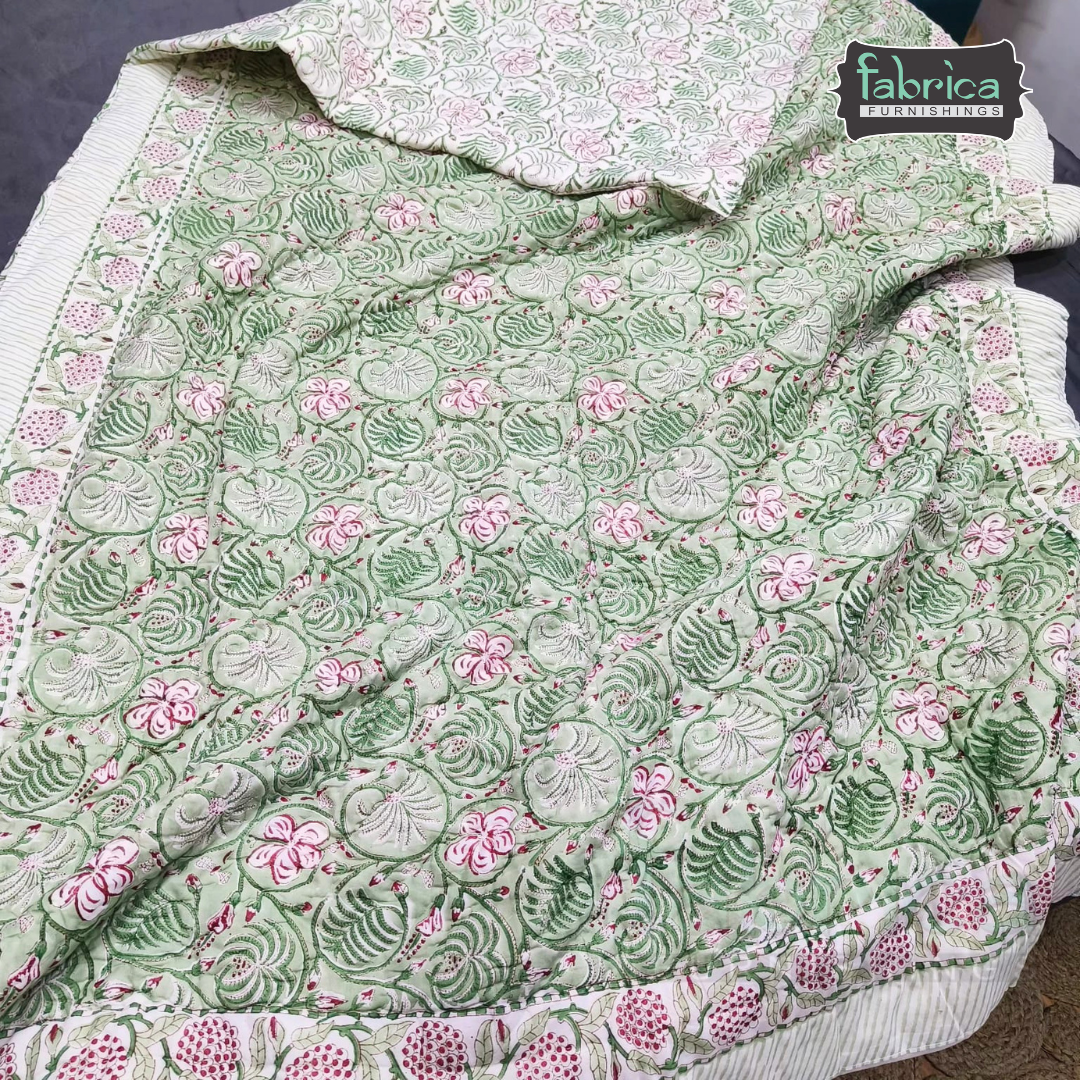 Elora Luxury Floral Printed Single Bed Pure Mul Cotton AC Quilt (1 Pc)