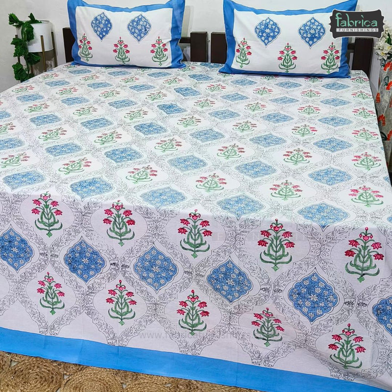 Rangoli Pure Cotton Handblock Super Kingsize Bedsheet