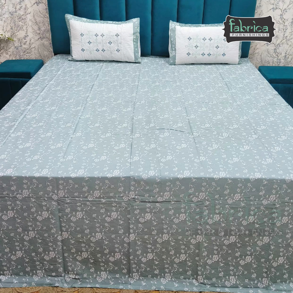 Fabrica Signature Pure Cotton King Size Printed Bedsheet with Quilted pillow covers