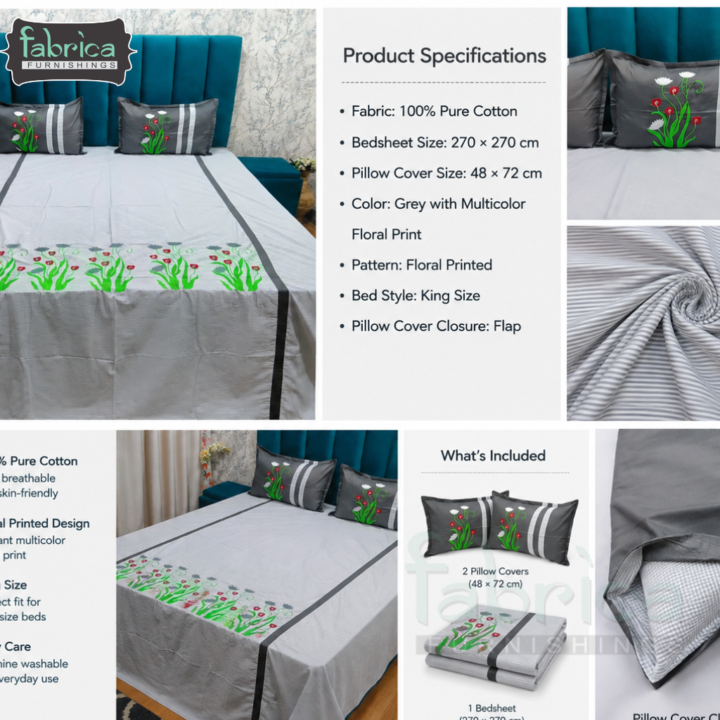 Premium Pure Cotton Embroidered Bedsheet With Pillow Covers