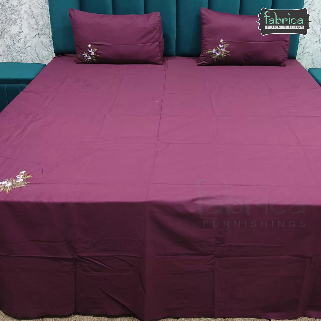 Artistic Thread Work Pure Cotton King Size Embroidered Bedsheet