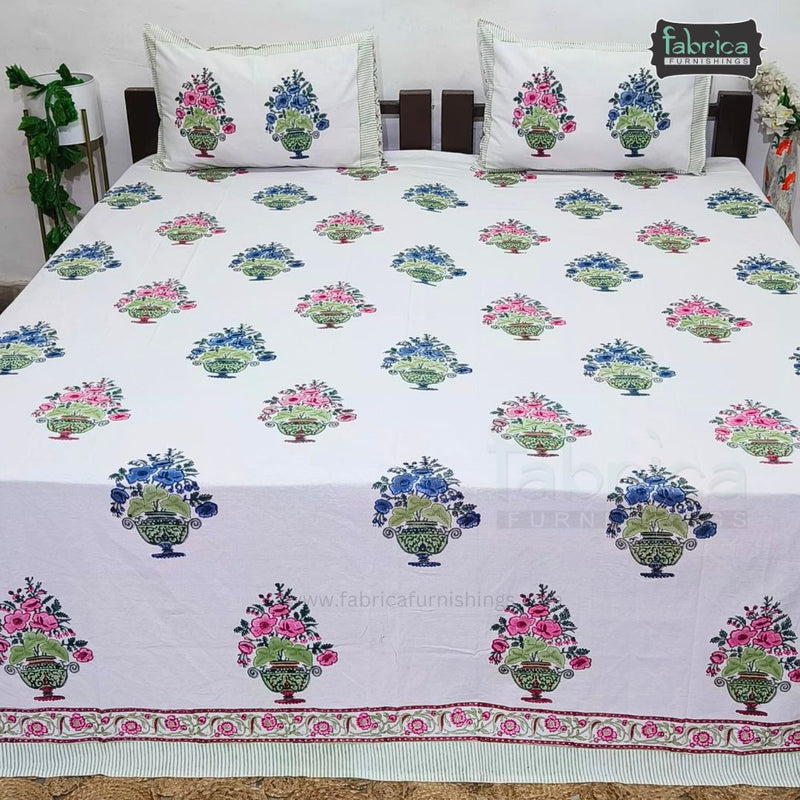 Rangoli Pure Cotton Handblock Super Kingsize Bedsheet
