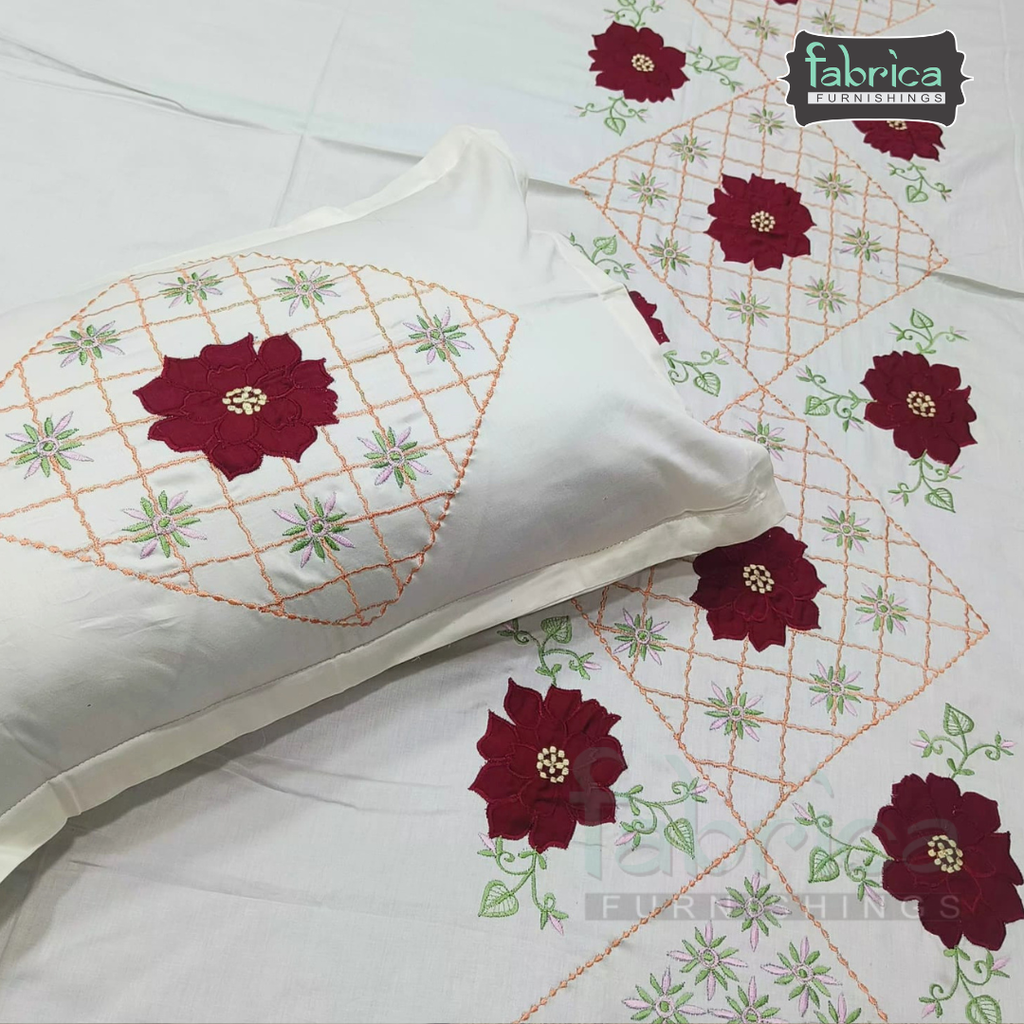 Shahi karigari Pure Cotton Designer Kingsize Embroidered Bedsheet