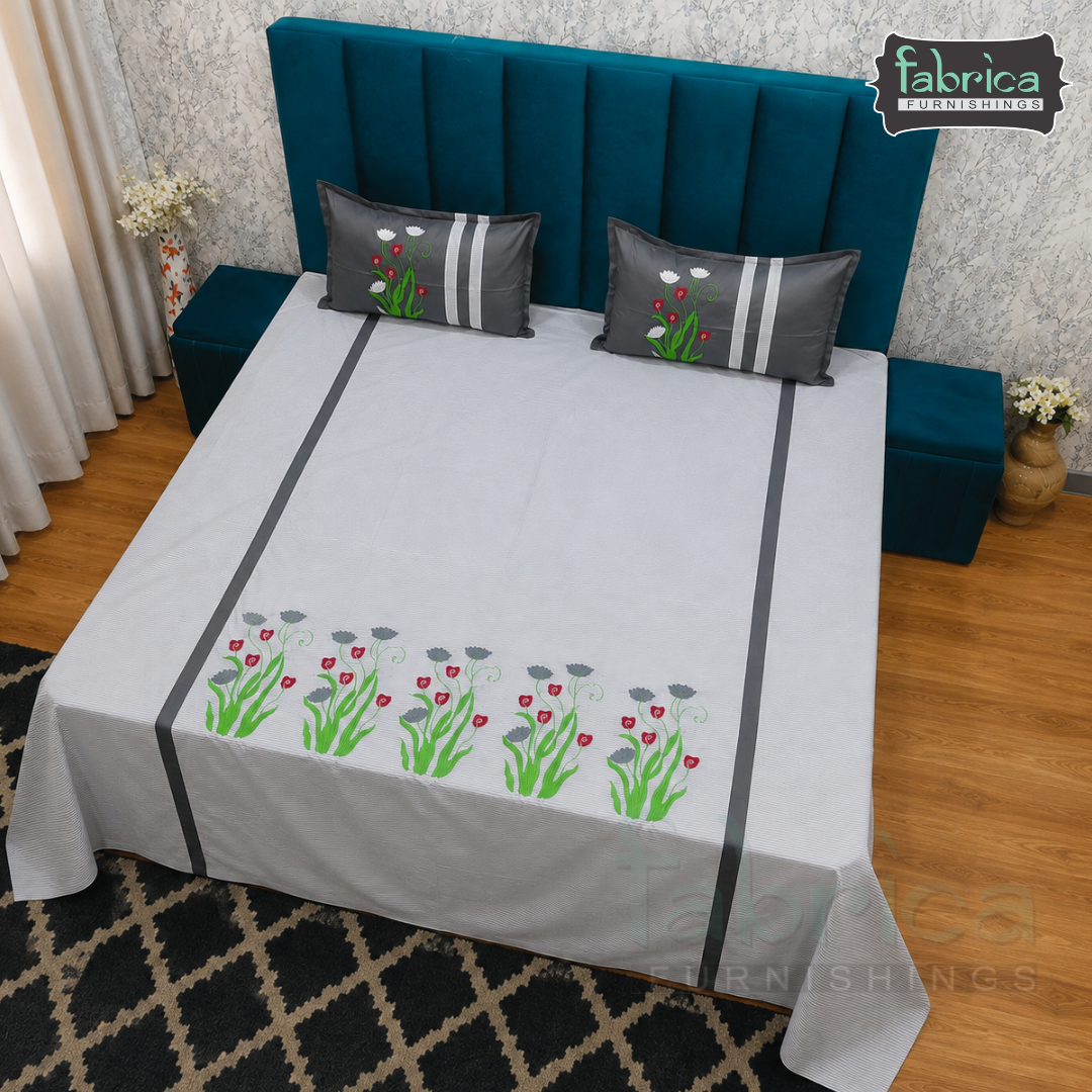 Premium Pure Cotton Embroidered Bedsheet With Pillow Covers