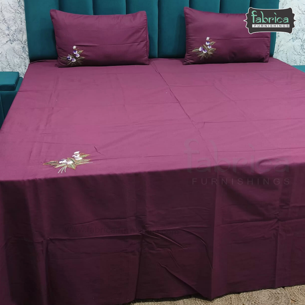 Artistic Thread Work Pure Cotton King Size Embroidered Bedsheet