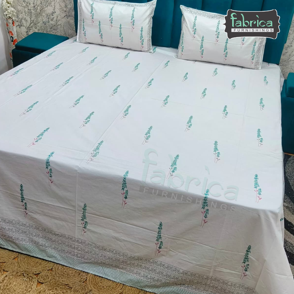 Percale Cotton Hand block Printed Super King-size Bedsheet