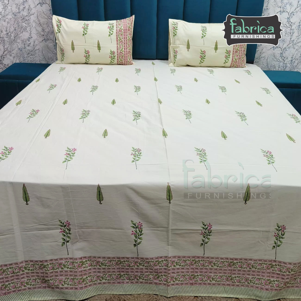 Percale Cotton Hand block Printed Super King-size Bedsheet