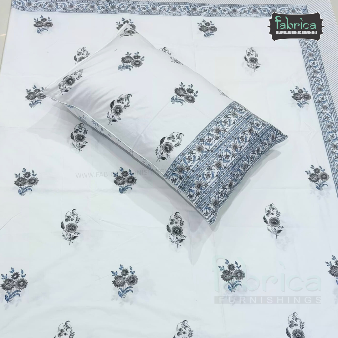 Percale Cotton Hand block Printed Super King-size Bedsheet
