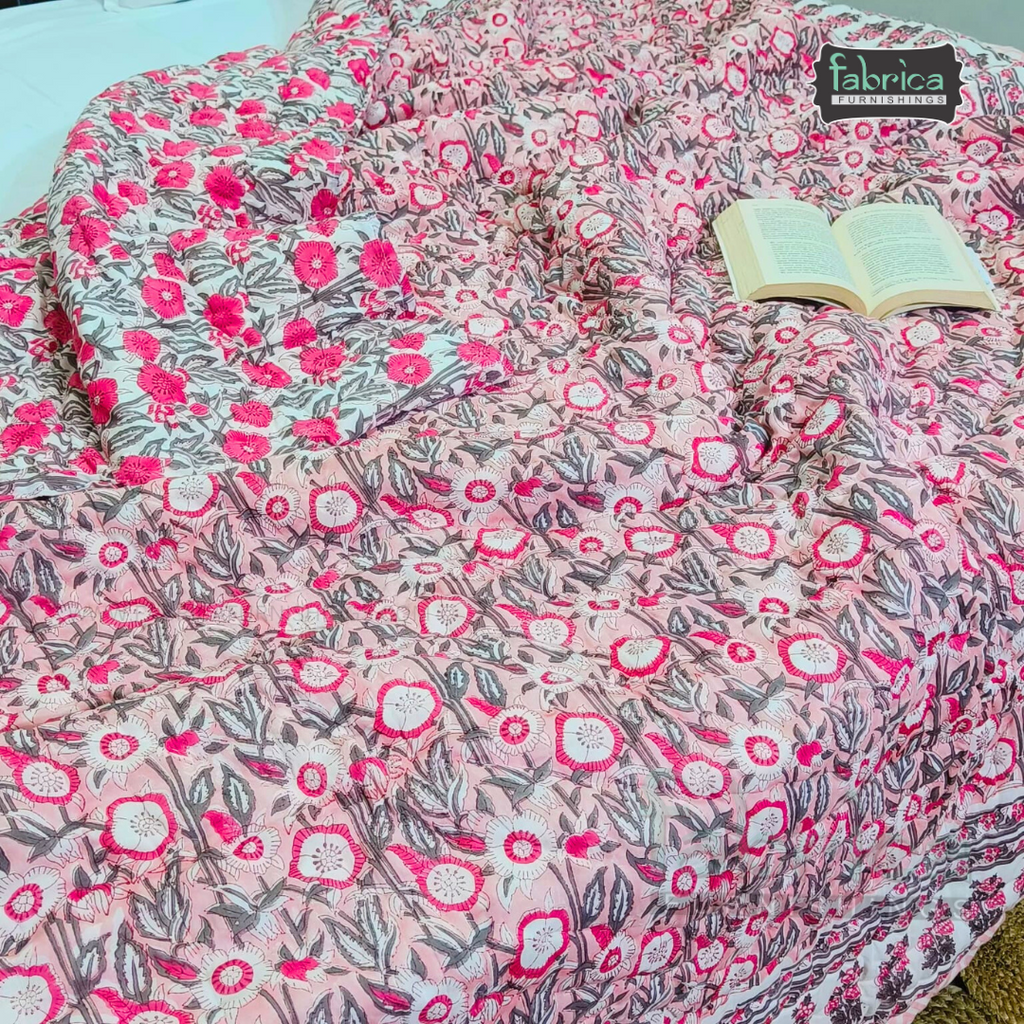 Rangoli Handblock Printed Pure Mul Cotton Reversible Quilts / Rajai