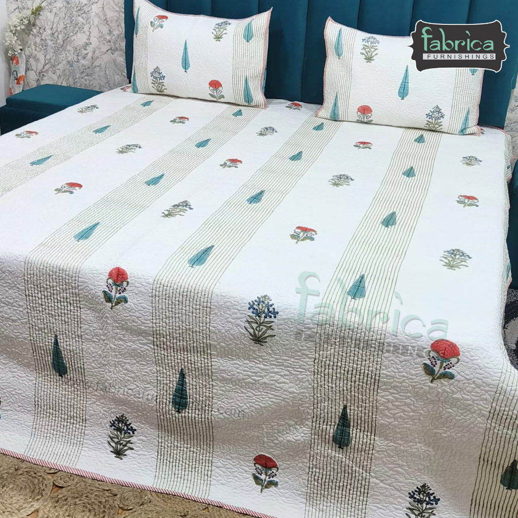 Sanganeri dreams Mul Cotton Handblock Printed king Size Quilted Bedcovers