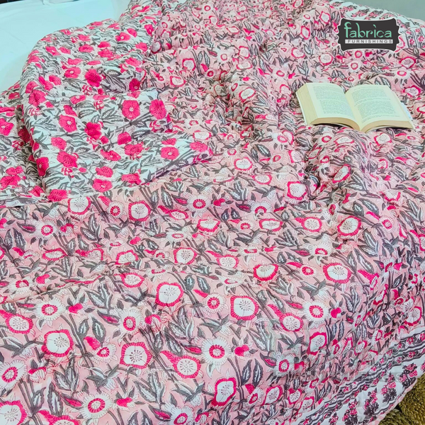Rangoli Handblock Printed Pure Mul Cotton Reversible Quilts / Rajai