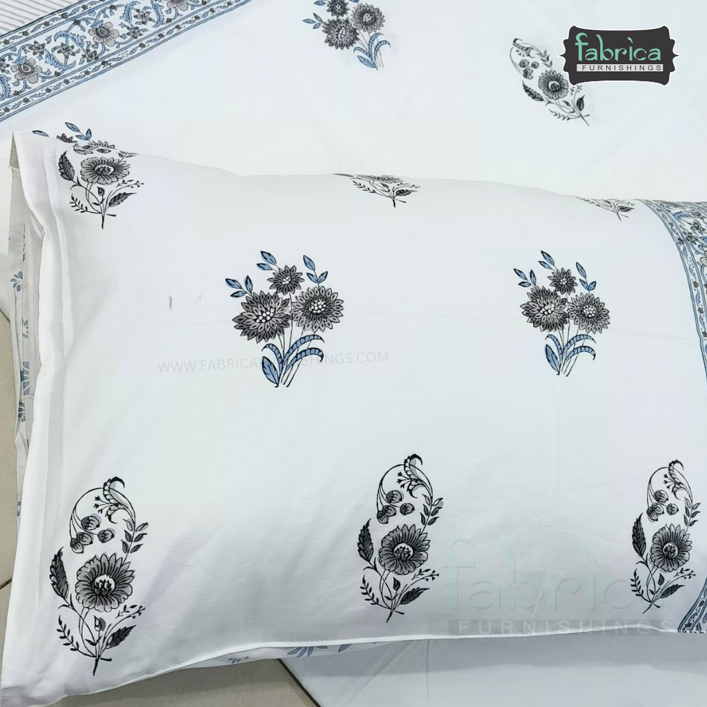 Percale Cotton Hand block Printed Super King-size Bedsheet