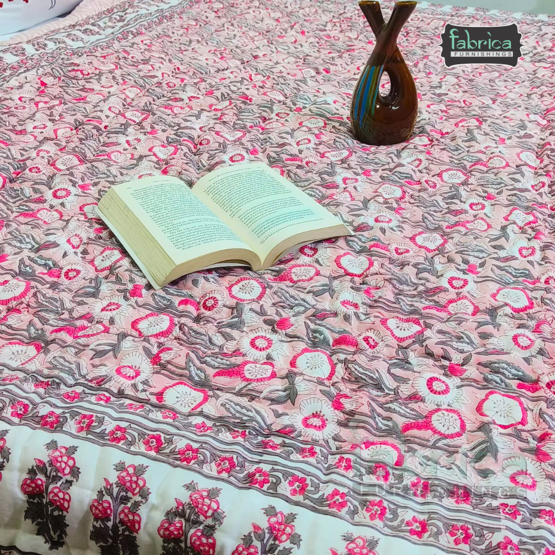 Rangoli Handblock Printed Pure Mul Cotton Reversible Quilts / Rajai