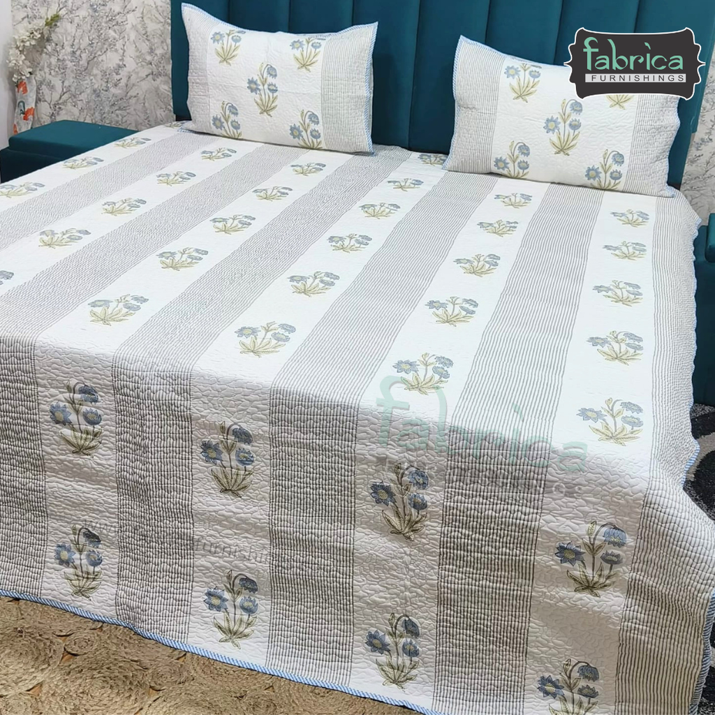 Sanganeri dreams Mul Cotton Handblock Printed king Size Quilted Bedcovers
