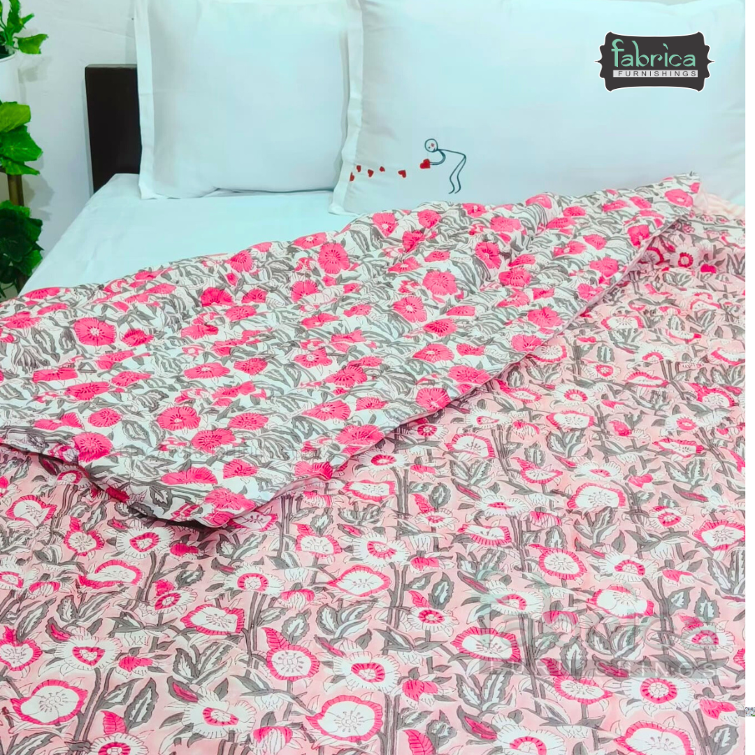 Rangoli Handblock Printed Pure Mul Cotton Reversible Quilts / Rajai