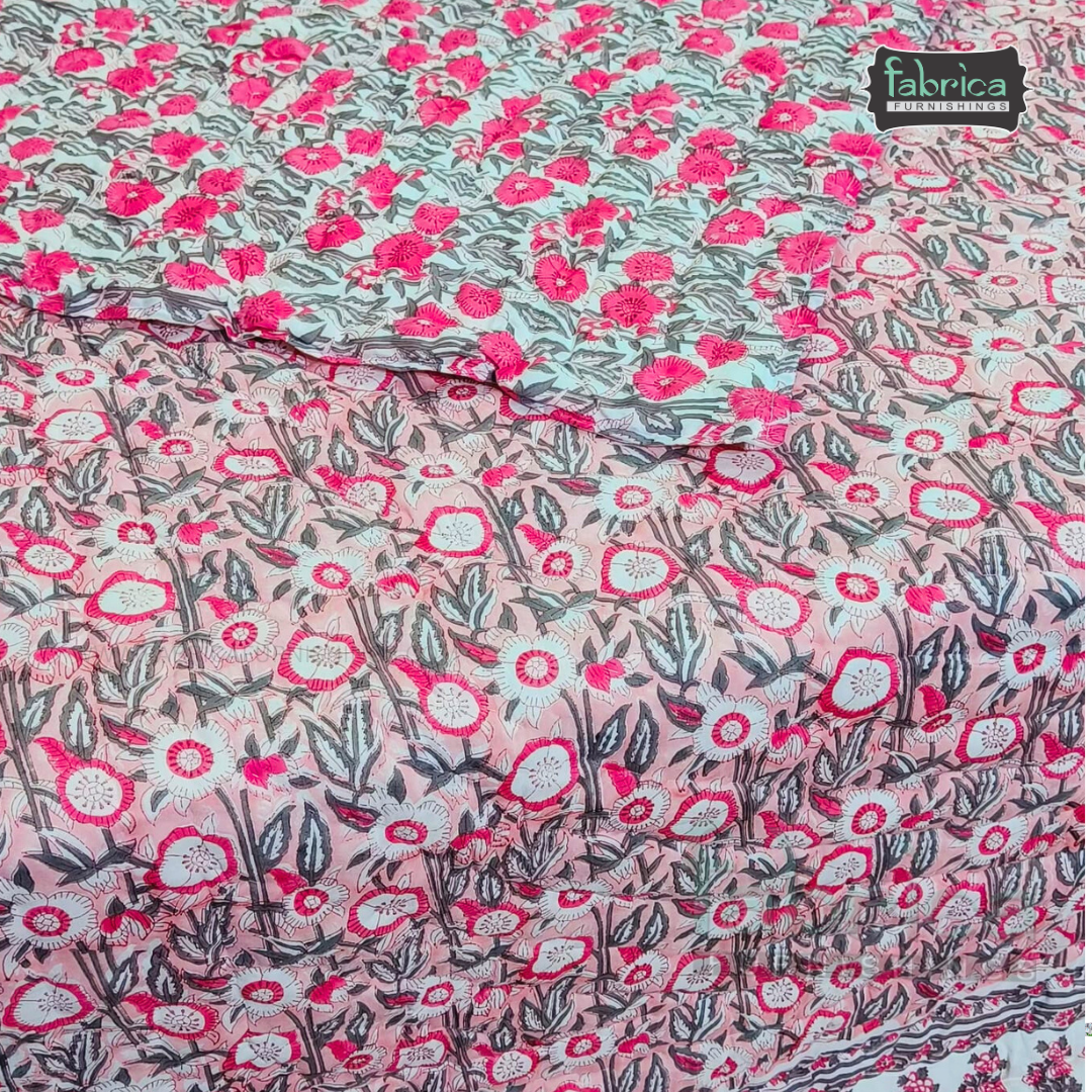 Rangoli Handblock Printed Pure Mul Cotton Reversible Quilts / Rajai