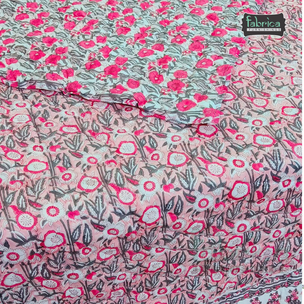 Rangoli Handblock Printed Pure Mul Cotton Reversible Quilts / Rajai
