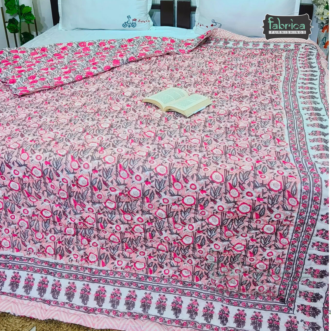 Rangoli Handblock Printed Pure Mul Cotton Reversible Quilts / Rajai