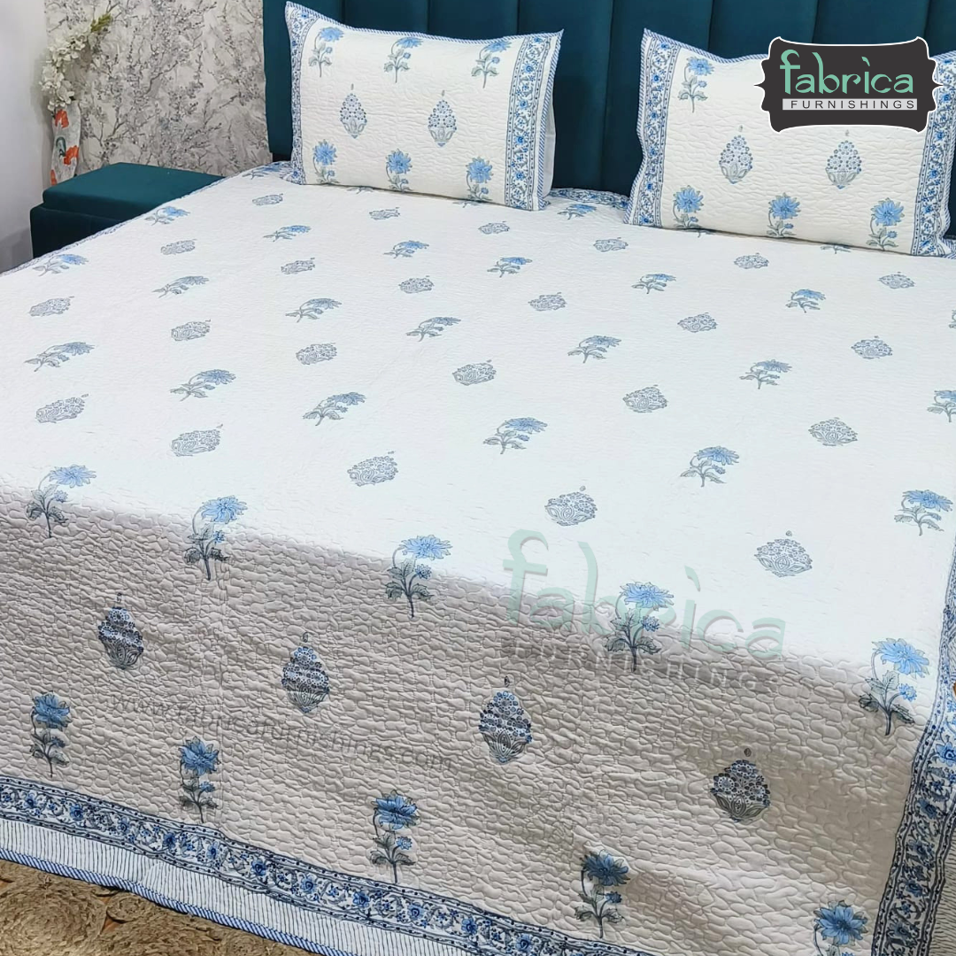 Sanganeri dreams Mul Cotton Handblock Printed king Size Quilted Bedcovers