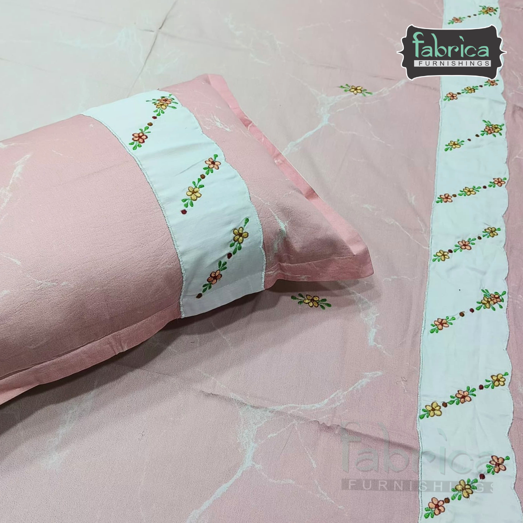 Shahi karigari Pure Cotton Designer Kingsize Embroidered Bedsheet