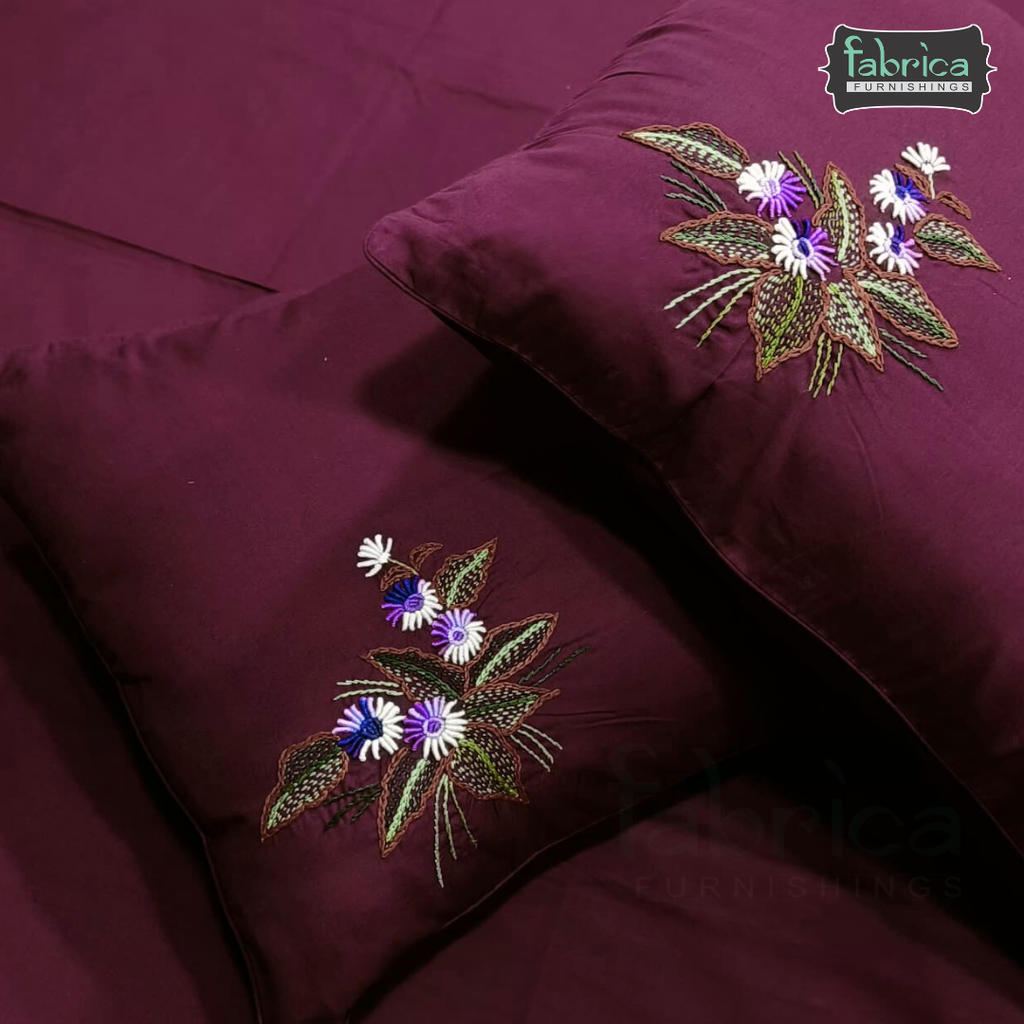 Artistic Thread Work Pure Cotton King Size Embroidered Bedsheet