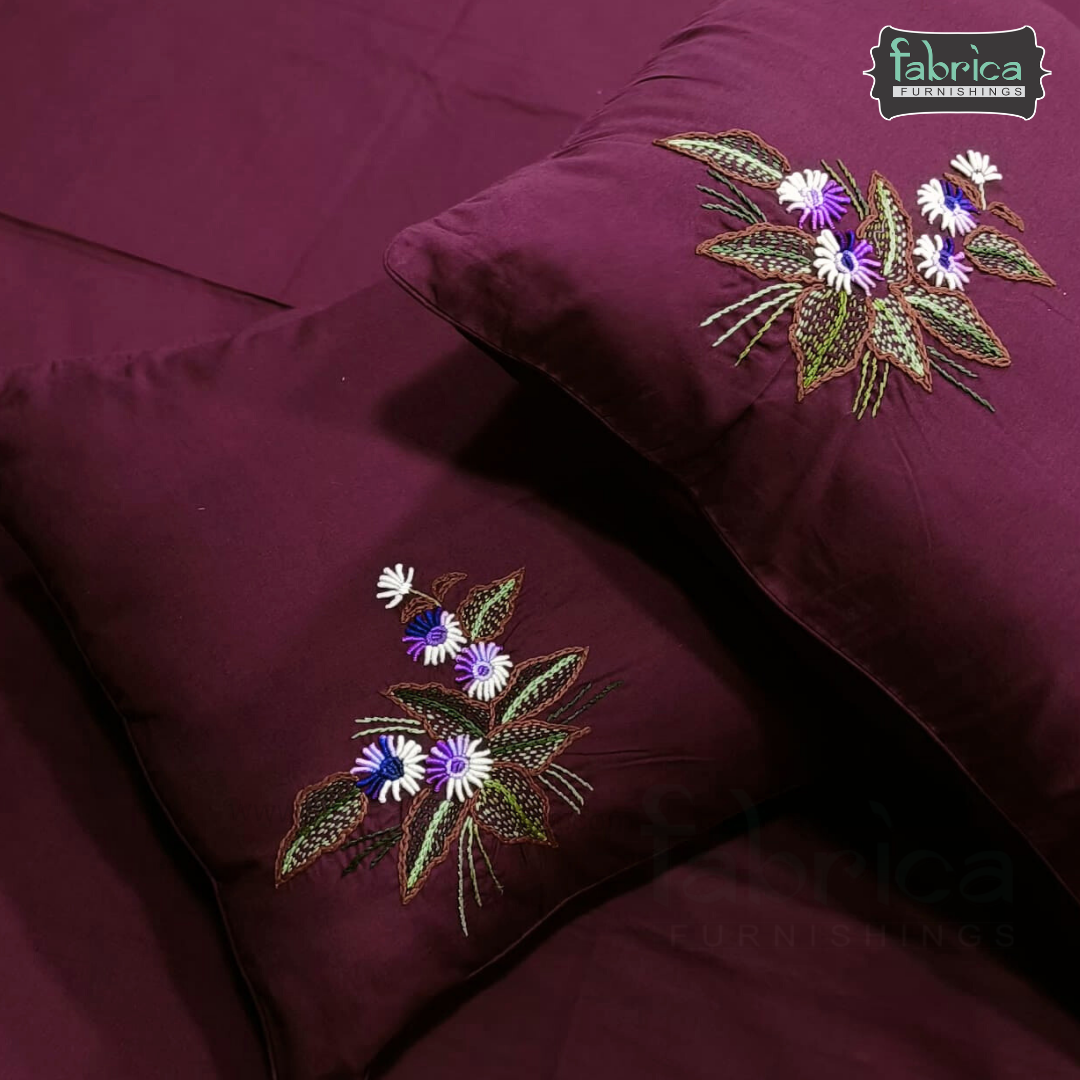 Artistic Thread Work Pure Cotton King Size Embroidered Bedsheet