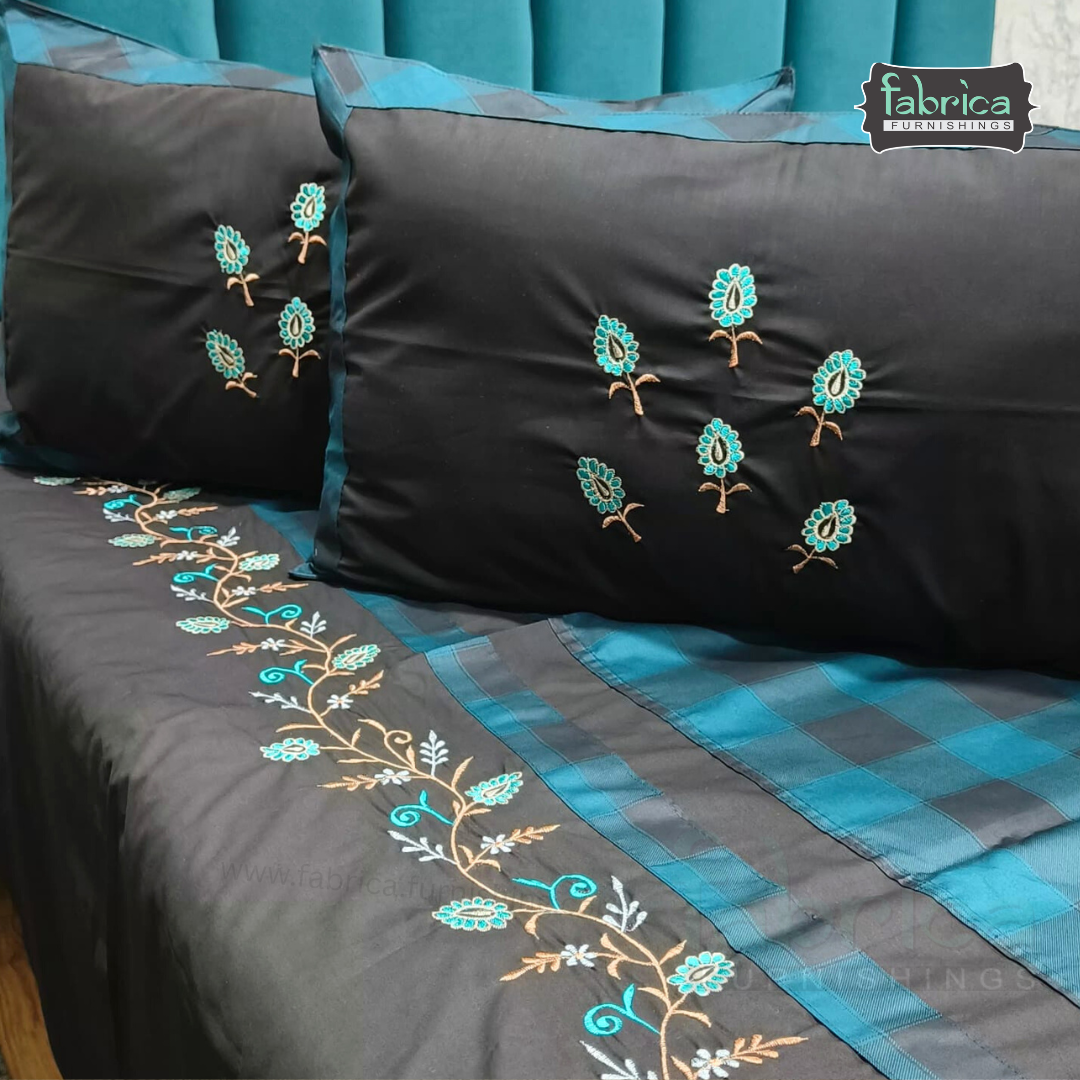 Fabby Home Designer Embroidered King Size Bedsheet Set