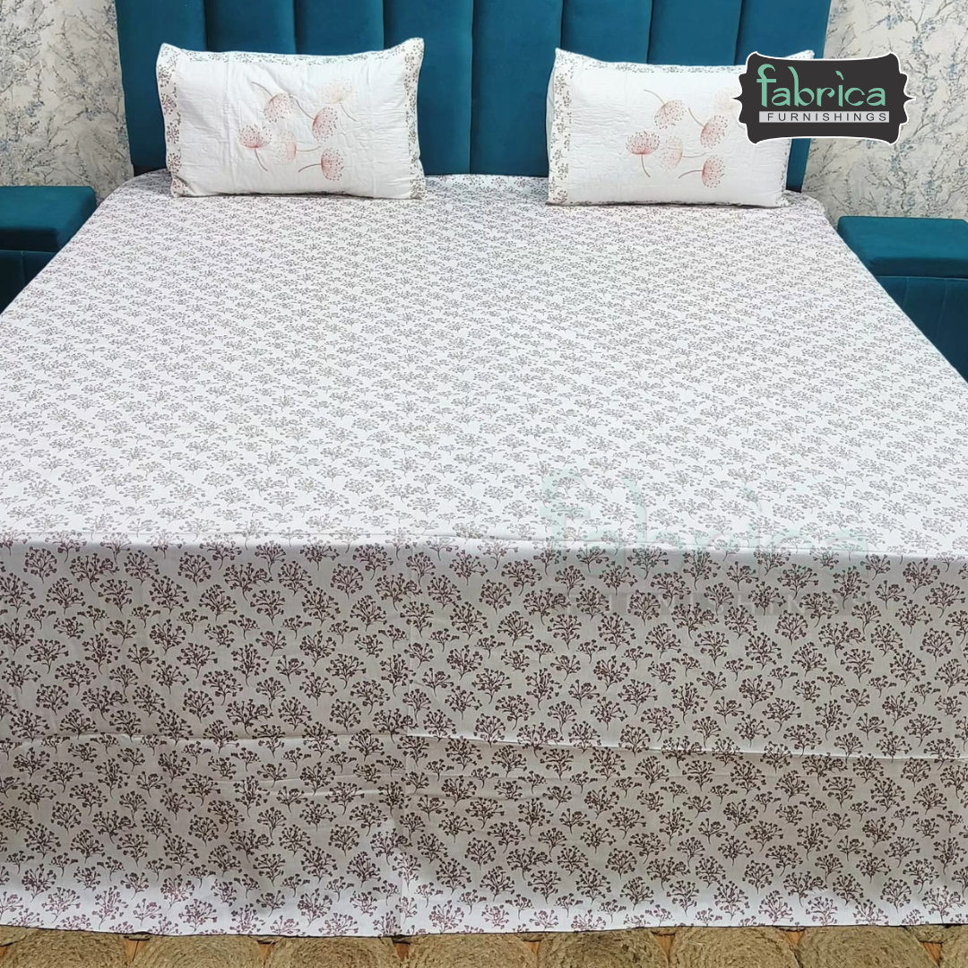 Fabrica Signature Pure Cotton King Size Printed Bedsheet with Quilted pillow covers